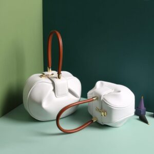 Jawaher The Aura Terracotta Elegance Bag genuine imported cowhide leather unique rounded architectural silhouette loop handle buckle purse