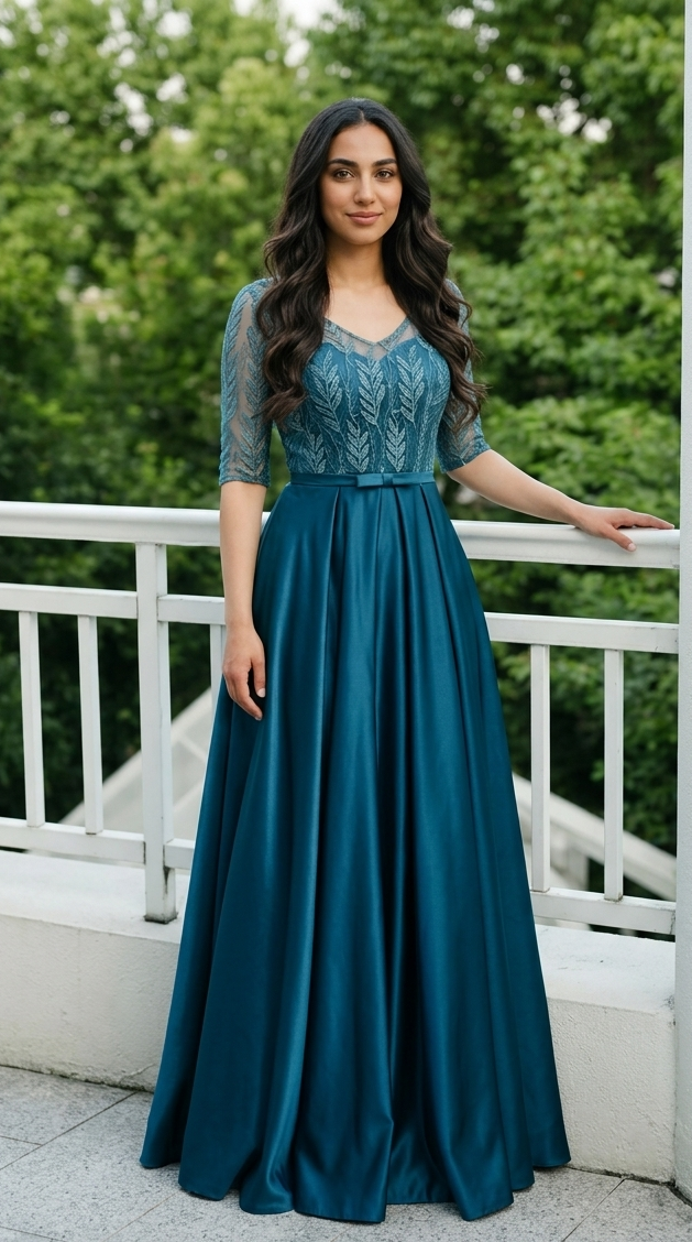 فستان السهرة الملكي: Jawaher Royal Lace Silhouette Gown - Image 6