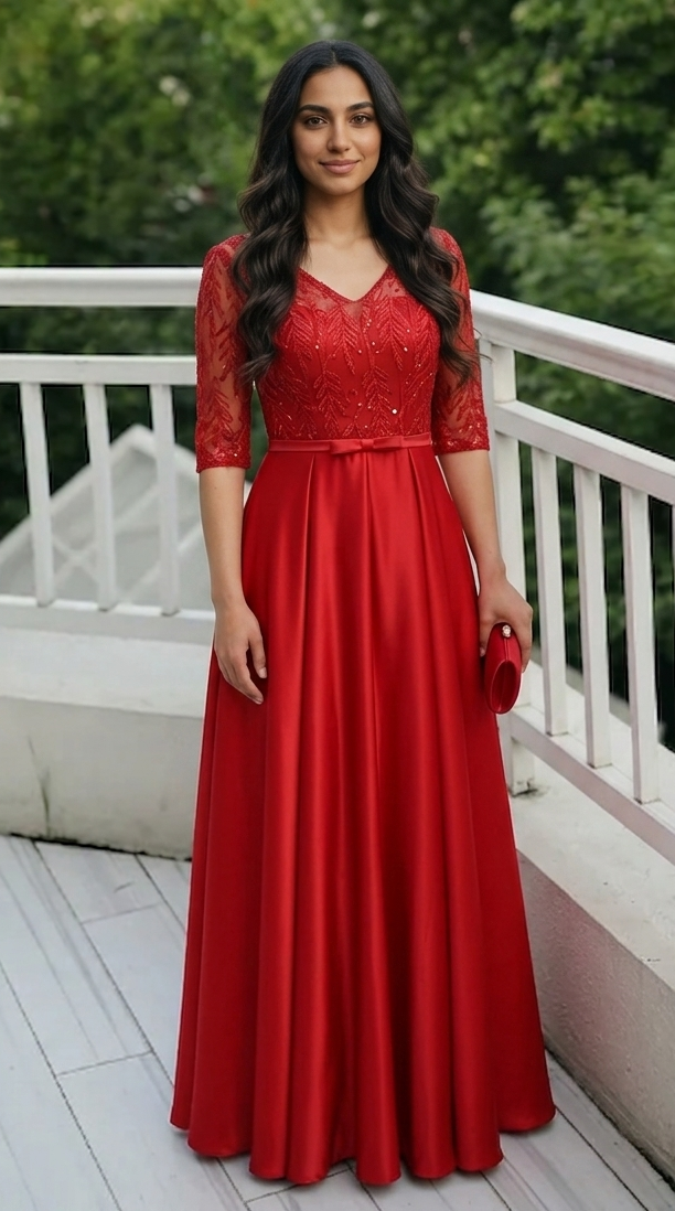 فستان السهرة الملكي: Jawaher Royal Lace Silhouette Gown - Image 5