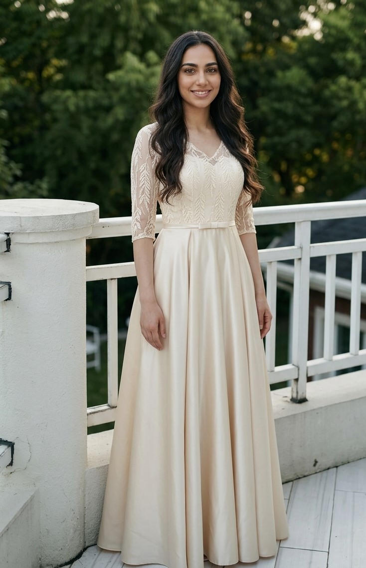 فستان السهرة الملكي: Jawaher Royal Lace Silhouette Gown - Image 4